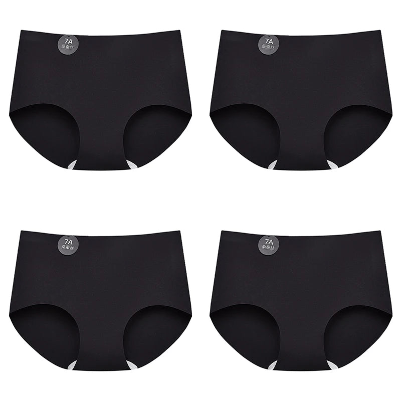 Falllsweet 4Pcs/Set Seamless Silk Briefs For Women Mulberry Silk Panties Comfortable Underpants Soft Lightweight Underwear M-2XL