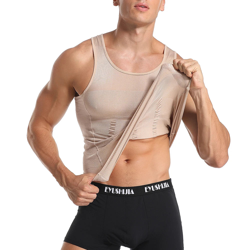 Men Slimming Body Shaper Abdomen Reducer Underwear Tank Top Sleevelss Wide Strap Shapewear Fitness Posture Correct Belly Abdominal Fat Reducer Vest Breathable Soft Waist Trainer S-3XL