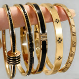 ZAKOL 5/1pcs Sparkling Zirconia Inlaid Stainless Steel Bracelet Set for Women Stackable Bangles Fashion Non Fading Jewelry Gift