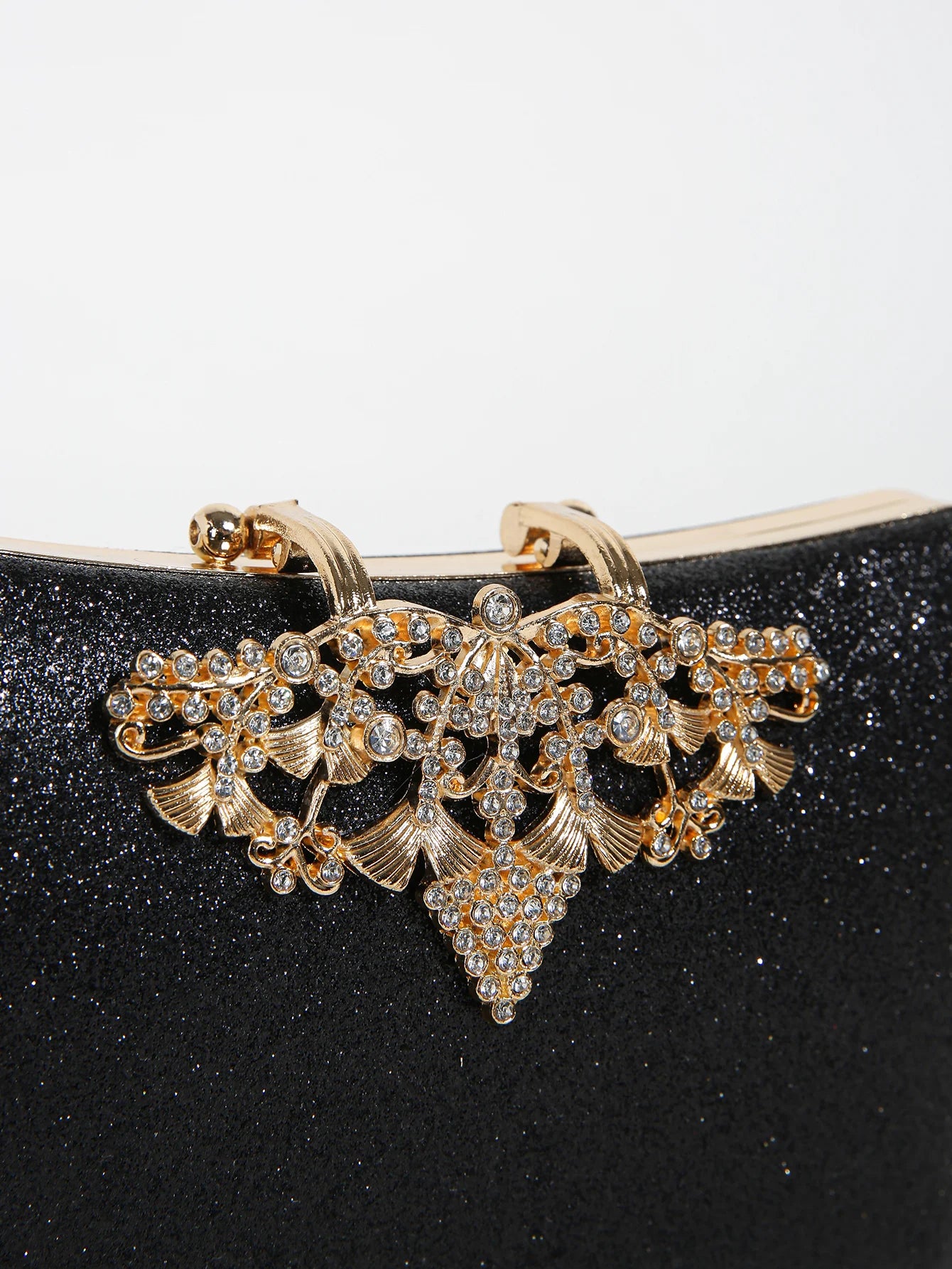 1PC Gold Glitter Clutch Box with Rhinestone Decor Cut-out Flower Flap Lock Closure Elegant Textured Frame Purse for Dinner