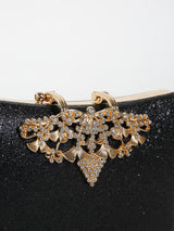 1PC Gold Glitter Clutch Box with Rhinestone Decor Cut-out Flower Flap Lock Closure Elegant Textured Frame Purse for Dinner