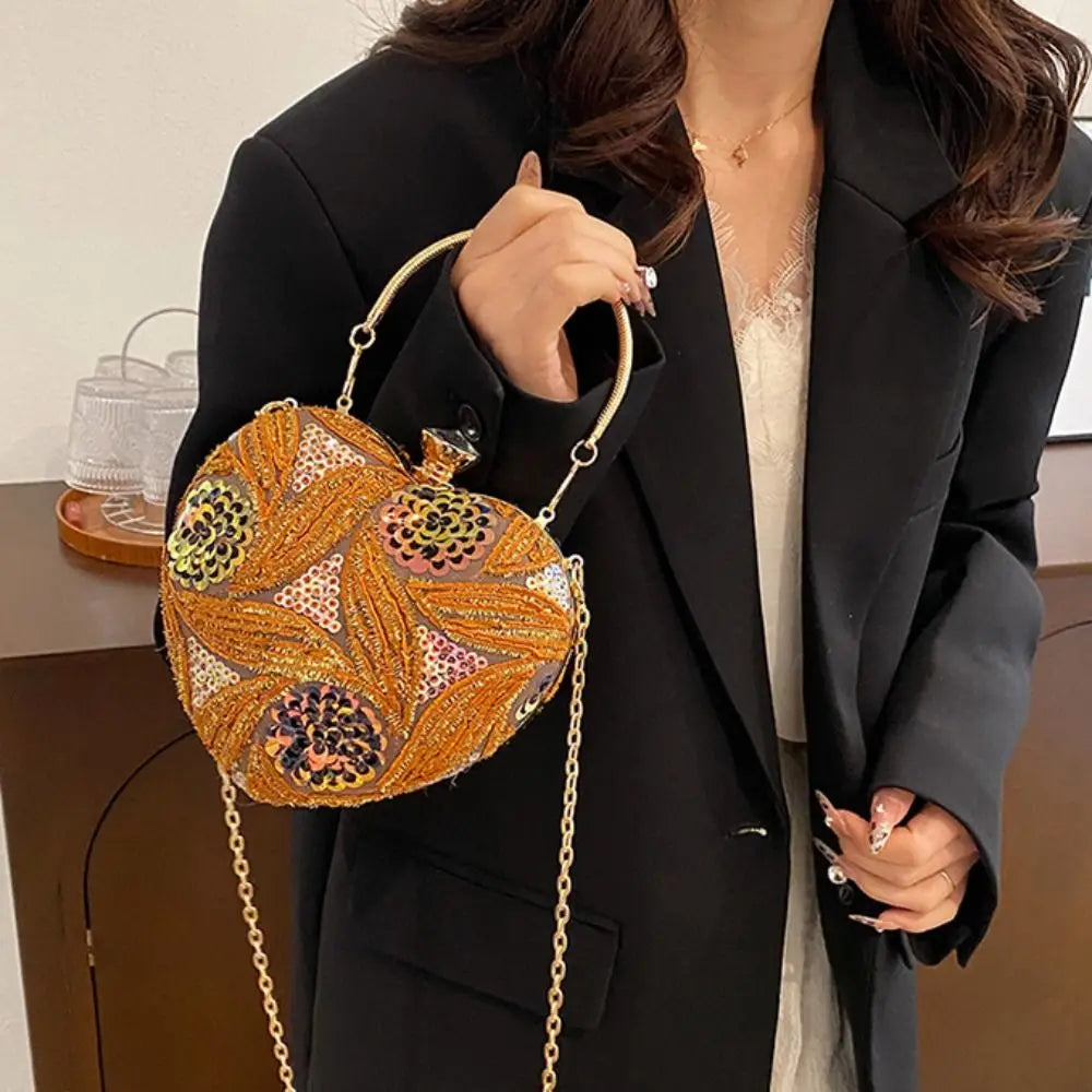 Wrist Bag Glitter Sequin Evening Banquet Bag Embroidery Elegant Heart Shape Handbag Sweet Large Capacity Ladies Clutch Bag Party