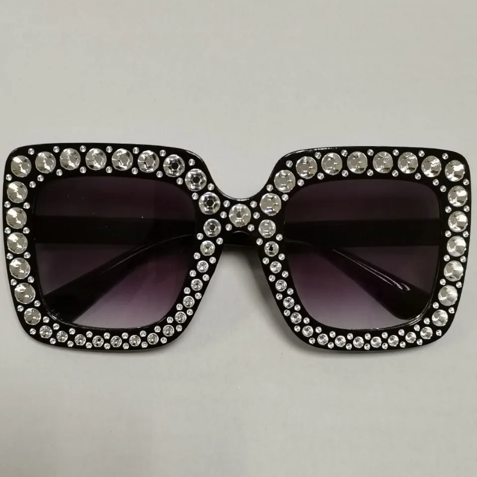 Diamond Oversized Sunglasses Big Square Frame Sunglasses UV400 Crystal Eyewear Retro Rhinestone Frames Eyeglasses
