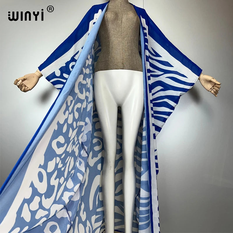 WINYI Africa Bohemia Print Kimonos Loose Dresses for Woman Cardigans Beach Outfits Kaftan Beach Cover Up Evening Dress Maxi Coat
