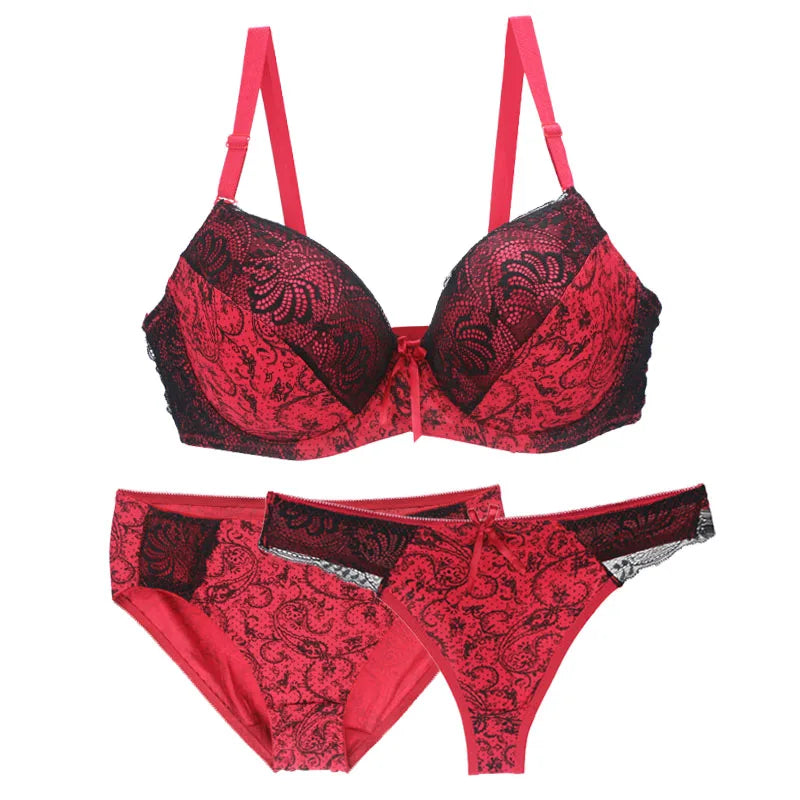 2024 New Sexy Push Up Bra Sets For Women 3 Piece Underwear BCDEF Cup Beige Black Blue Purple Red White Plus Size Lingerie