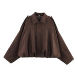 TFMLN Women Suede Bomber Jacket Spring New Fashion Long Sleeve Zipper Oversize Solid Bomber Coat Chic Lady 2025 Streetwear