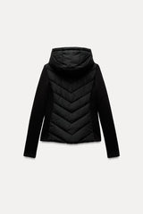 ETJ 2025 new  women's elegant fashion patchwork long sleeve standing collar hooded cotton jacket sport coat 8073227