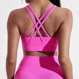 Solid Color Women Cross back Fitness sport Bra High strength Tight Top Comprehensive Training Gym Yoga Underwear With Chest Pad