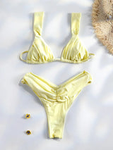 Sexy Folds Bikini Set Solid Micro Bikinis Women Swimsuit Female Triangle Swimwear Beach Wear Bathing Suit