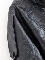 Women's Jacket 2026 Autunm  New Black Long Sleeve Pebble Faux Leather Jacket Motorcycle Style Personality Fashion