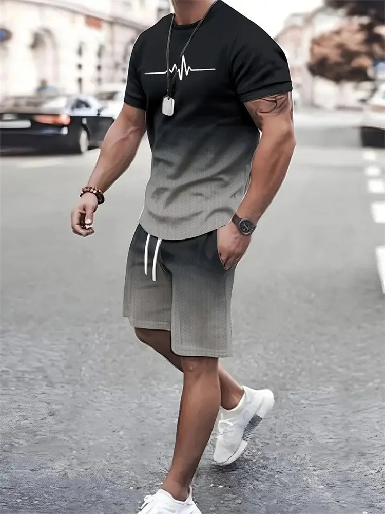 2024 New Summer Street Men's Suit Sportswear Men's Oversized Clothing 3D Print T-Shirt Shorts Men's Simple Clothing Fashion Suit