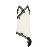 HXAO 2025 Women's Lace Asymmetric Dress Sexy Midi Slip Dress Chic Sleeveless Backless Vestido Luxury Women's Elegant Party Dress