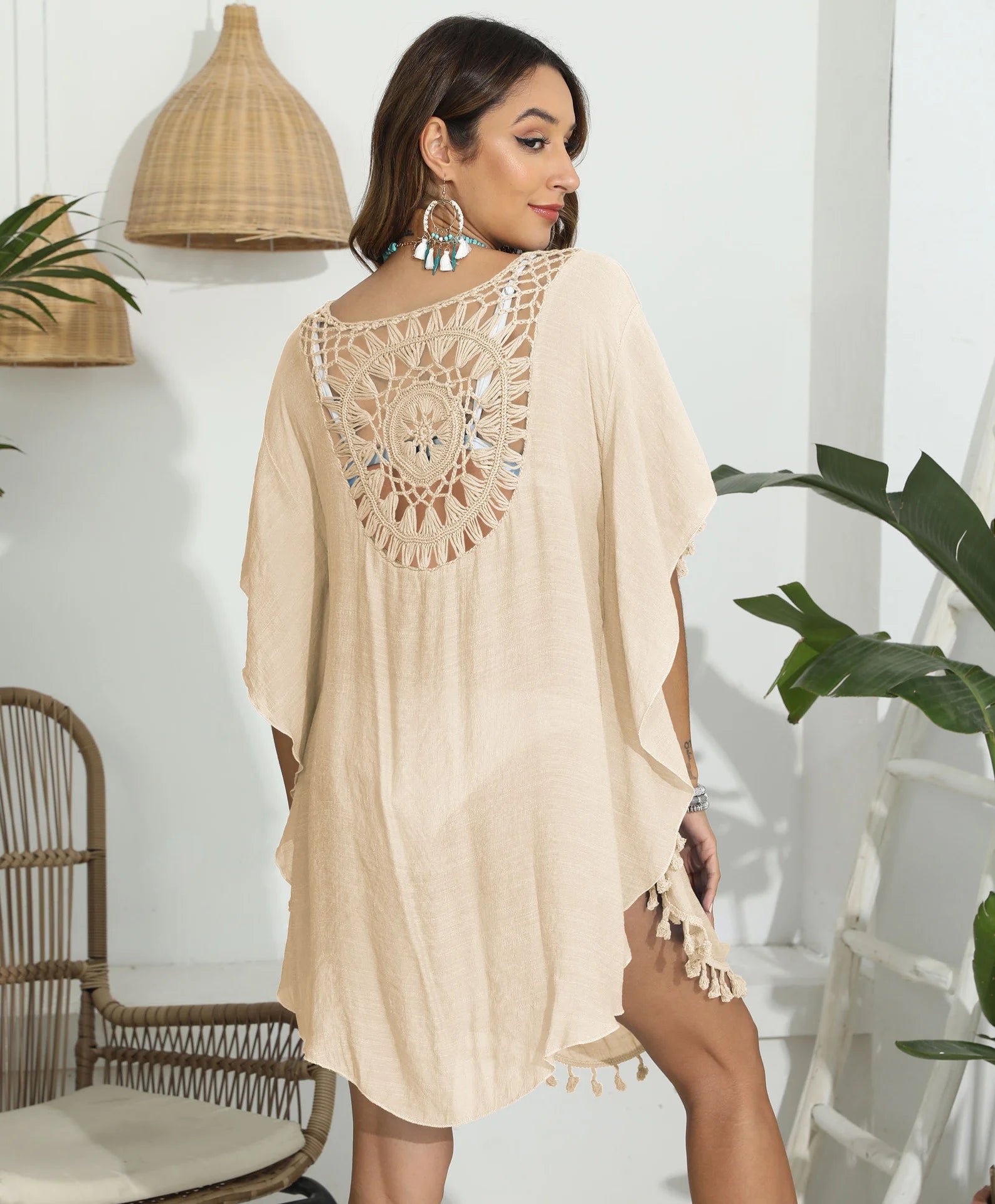 CROCHET BIKINI-Sexy Monochrome Bikini Cover Up Dress, Fashion Swimwear, Sun-resistant, Colorfast