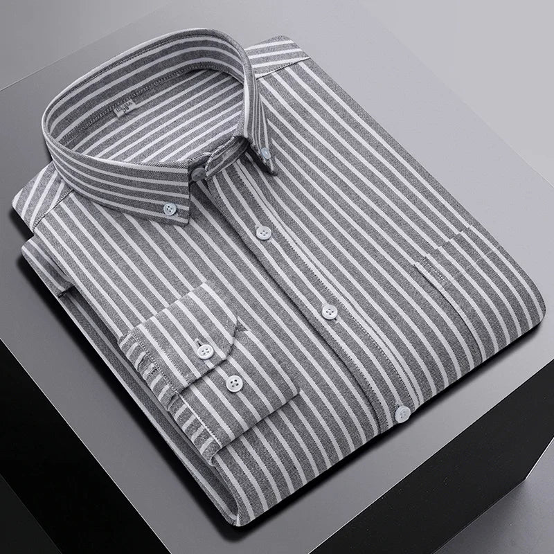 New In Shirt Oversize Long-Sleeve 100%Cotton Shirts for Men Slim Fit Formal Plain Shirt Plaid Casual Tops Designer Black Clothes