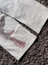 European and American Embroidered Street Couple Double Head Double Waist Pants Personalized Printed Pattern Pants