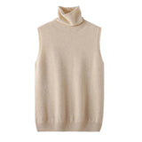 Women 100% Merino Wool Sleeveless Pullovers Turtleneck Sweater Waistcoat Wool Knitwear Spring Autumn Winter Fashion Vest Tops