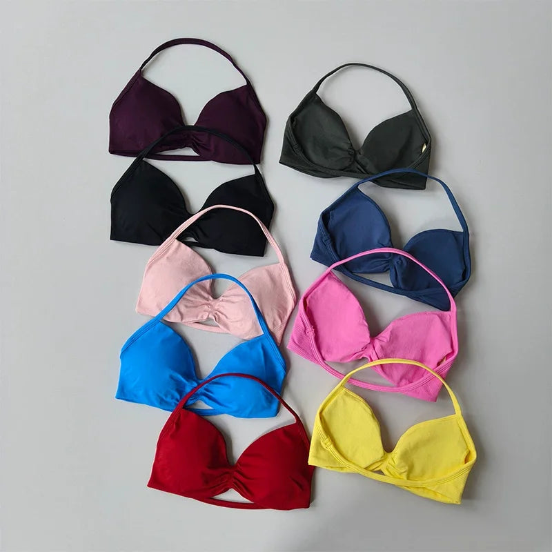 Women's Thin-Strap Halter Gym Bra - Sexy Backless Sports Bra for Yoga & Fitness Training