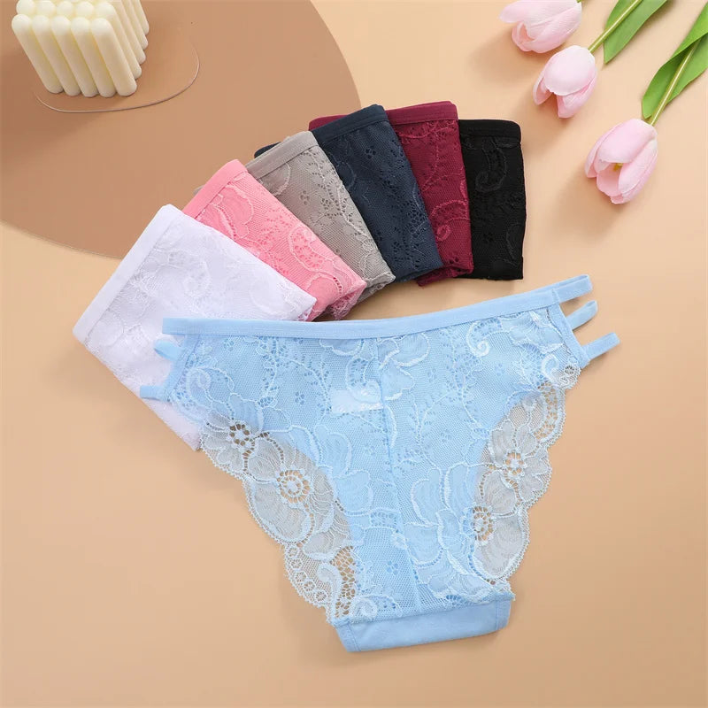 3PC/Set Women's Sexy Floral Lace Panties Low Rise Hollow Out Briefs Transparent Underwear Female Elastic Straps Soft Lingerie