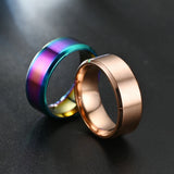 8MM Classic Stainless Steel Ring For Men Women 7 Color Double Inclined Plane Matte Wedding Band Couples Rings Fashion Jewelry