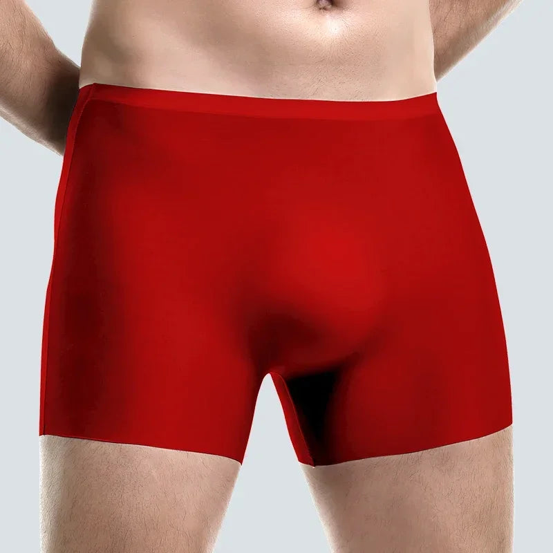 Men's underwear, men's 3D punched ice silk four-cornered pants, seamless thin, flat-cornered pants, extended sport, summer