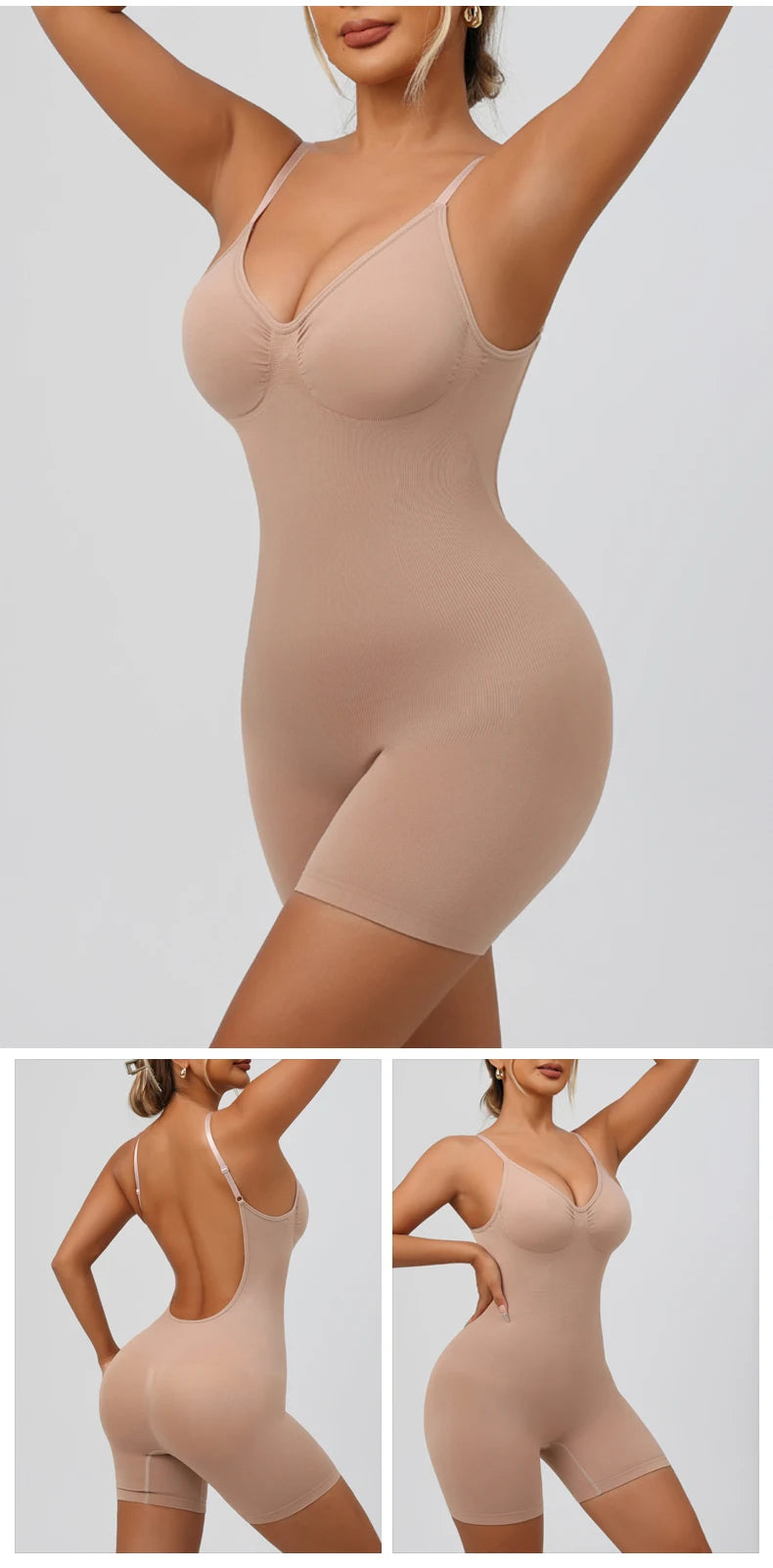 Flarixa Women's Low Back Seamless Bodysuit Tummy Control Hip Lifter Full Body Shaper Backless Shapewear Jumpsuit Slim Corset