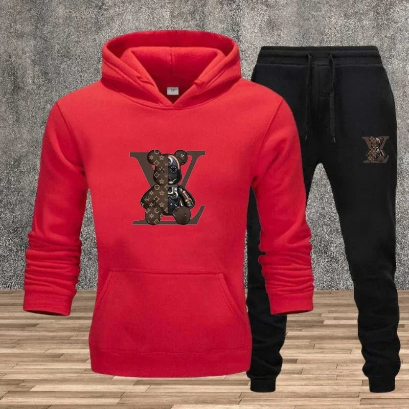 New Men's Printed Hooded Sweatshirt Set Soft Fabric Casual Streetwear Fitness Jogging Sportswear 2-Piece Outfit Comfortable