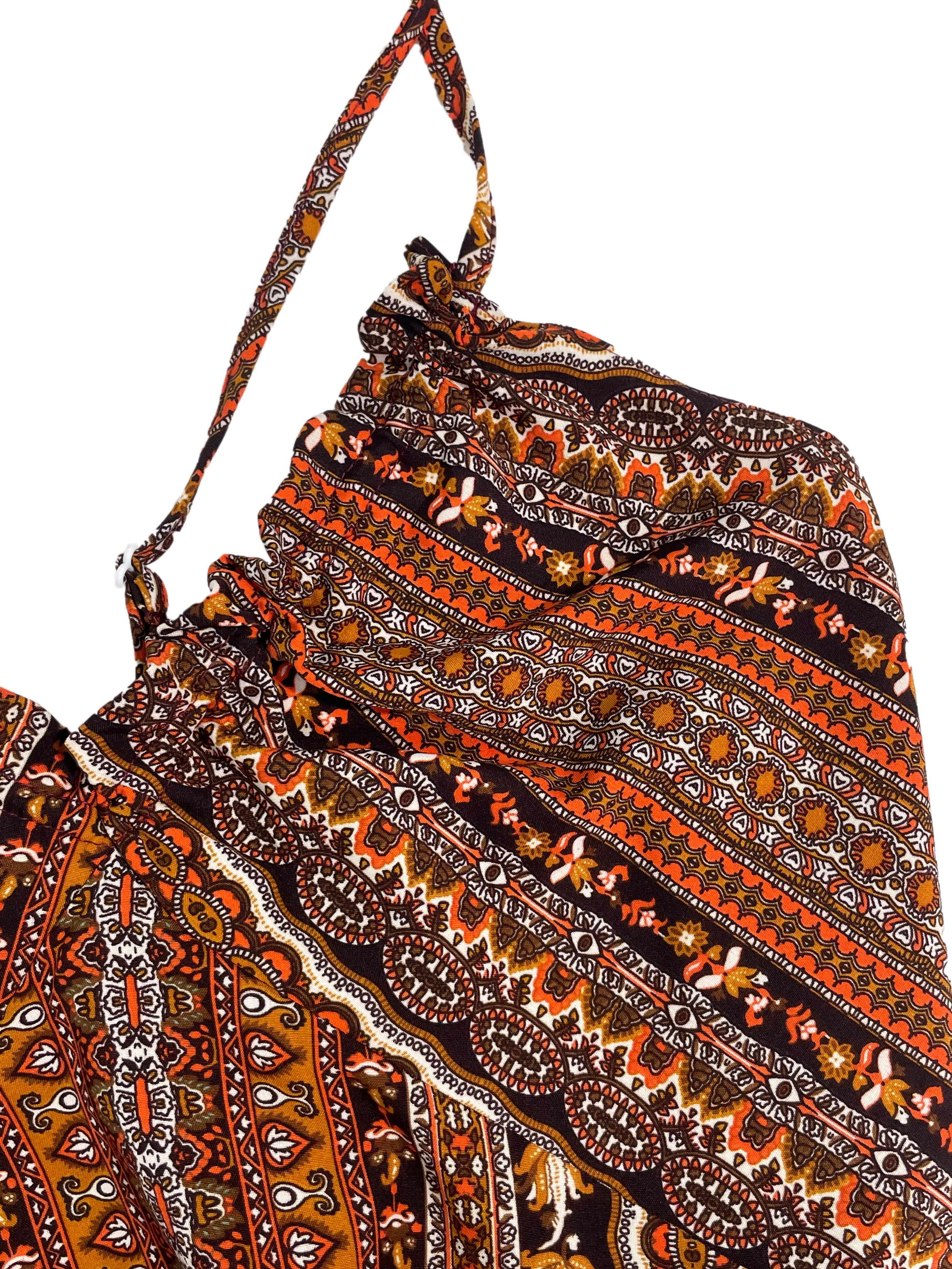 Women's Summer Ethnic Pattern Backless Split Thigh Dress Ladies Summer Clothes Boho Fashion Frill Trim Long Dress for Beach