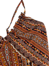 Women's Summer Ethnic Pattern Backless Split Thigh Dress Ladies Summer Clothes Boho Fashion Frill Trim Long Dress for Beach