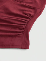 Solid V-neck Backless Halter Crop Top for Women Summer Sexy Y2K Sleeveless Ruched Top Streetwear