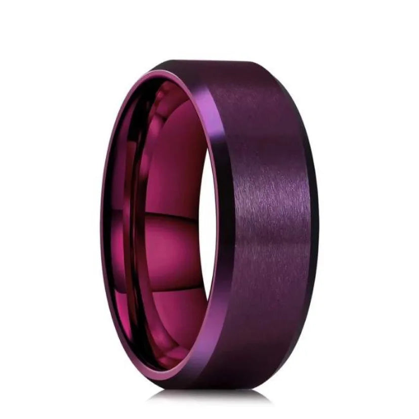 8MM Classic Stainless Steel Ring For Men Women 7 Color Double Inclined Plane Matte Wedding Band Couples Rings Fashion Jewelry