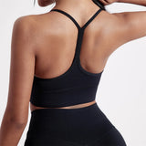 Solid Color Y Shape Line Women Fitness Sport Bra Top Soft Tight Comprehensive Training Jogging Gym Yoga Underwear With Chest Pad