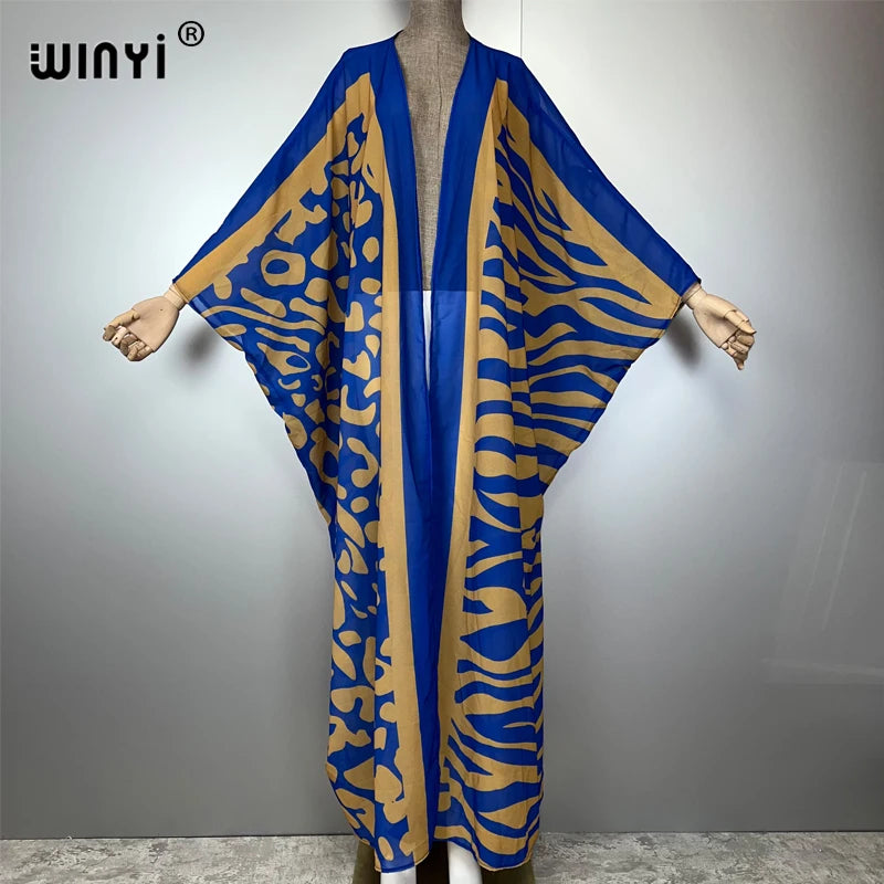 WINYI Africa Bohemia Print Kimonos Loose Dresses for Woman Cardigans Beach Outfits Kaftan Beach Cover Up Evening Dress Maxi Coat
