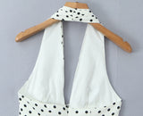 YENKYE French Style Retro Polka Dot Deep V Halter Dress Women Sexy Backless A-line Slim Sweet Elegant Mini Dresses Summer Robe