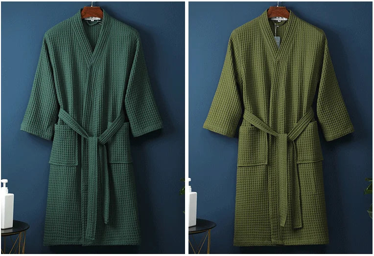 Cotton Terry Robe for Spring and Summer Thin Morning Robe Long Sleeve Waffle Bathrobe Hotel Beauty Bath Towel for Couples
