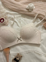 Teenage Sexy Lace Floral Bra Set Comfortable Non-steel Ring Beauty Back Small Breasts Gathered up Support Anti-Sagging Bra Set