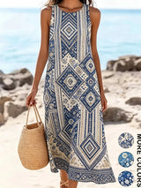 2026 Women's Sleeveless Bohemian Floral Casual Beach MIDI Sundress With Pockets Flowing and Loose Sweetheart Rustic Country