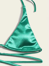 Halter Brazilian Metallic Satin Bikini Women Swimwear Female Swimsuit Two-pieces Bikini Set High Cut Bathing Suit Swim Beachwear