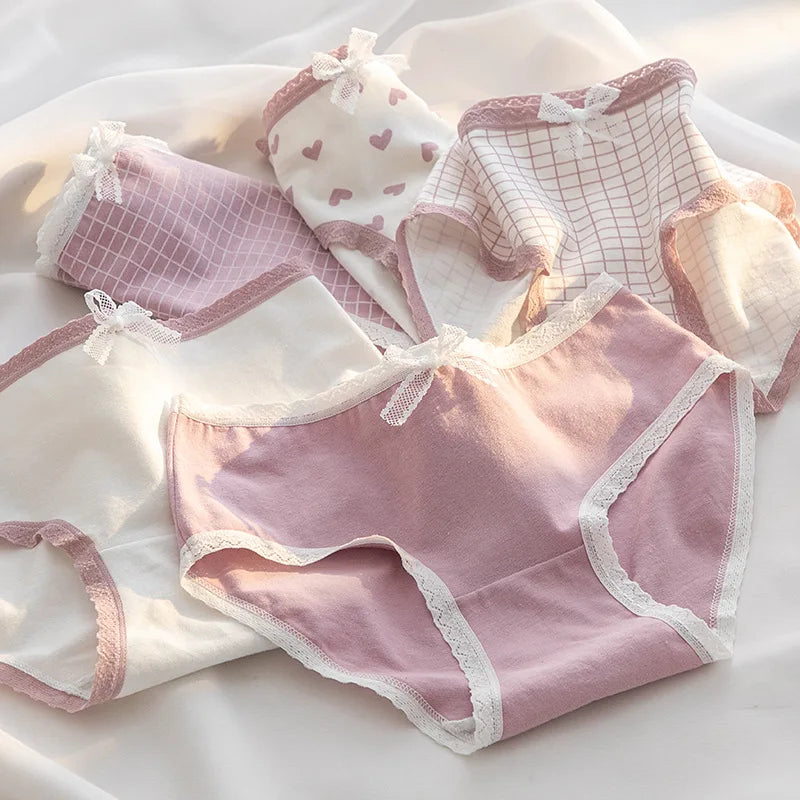 5Pcs Cute Love Cotton Panties For Women Underwear Print Panty Girls Briefs Breathable Soft Underpants Female Sexy Lingerie