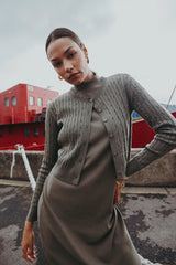 AS AW25 new design knitting cable cardigan + ribbing mockneck dress maxi length match for lady wear