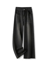 Korean Vintage High Waist Women's Jeans Y2K Slimming Pear-Shaped Loose Straight Bell Bottoms Black Gray Baggy Denim Trousers