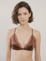 Birdtree 93% Silk 7% Spandex Women Lace Bra,Wireless Pitted Triangle Cup Front Closure Bralette,2026 New Underwear A61403JF