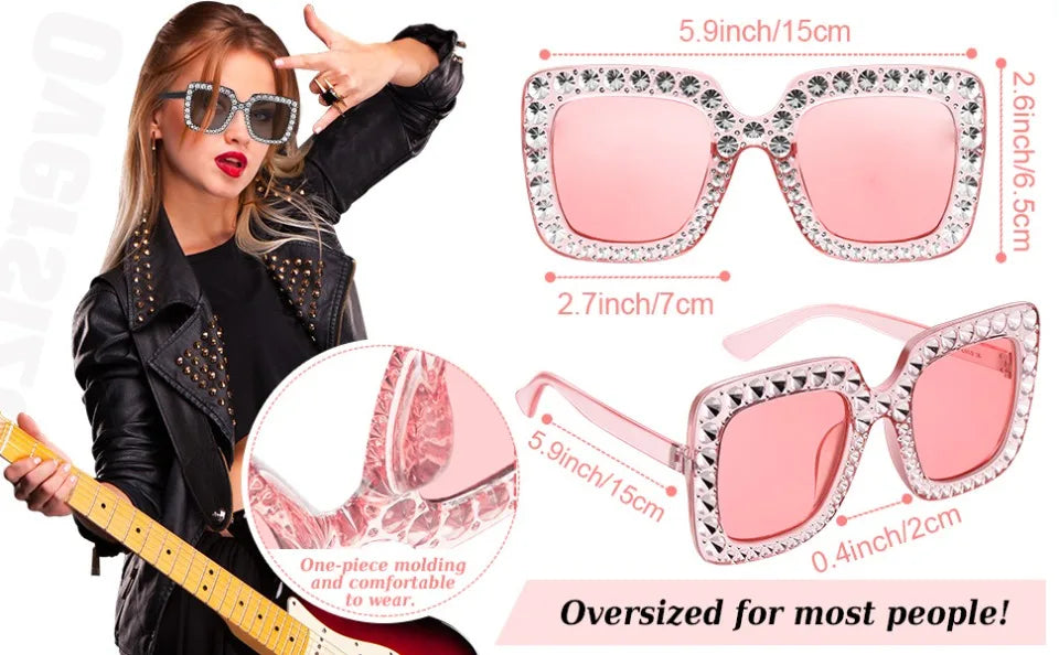 Diamond Oversized Sunglasses Big Square Frame Sunglasses UV400 Crystal Eyewear Retro Rhinestone Frames Eyeglasses