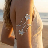Bohemian Enamel Flower Cuff Bracelets for Women Fashion Gold Color Floral Upper Arm Open Bangle Beach Party Jewelry Gift