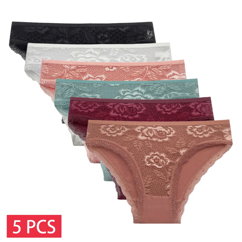 5 PCS/SET New Arrival Low Rise Ladies Sexy Lace Panty Underpants Panties For Women Lingerie Cotton Briefs