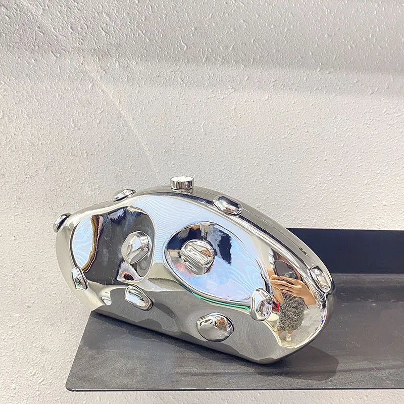 Acrylic Shell Shape Clutch Bag Gold Silver Blue Women Evening Party Cute Metal Shiny Purse Handbag 2025 Wholesale Clutch Bags