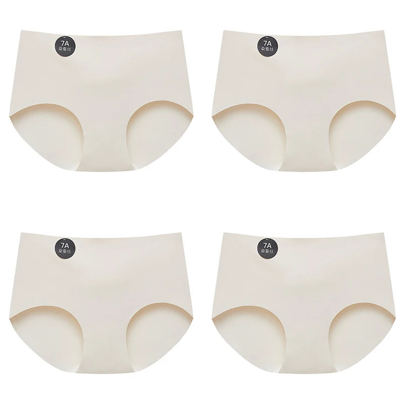 Falllsweet 4Pcs/Set Seamless Silk Briefs For Women Mulberry Silk Panties Comfortable Underpants Soft Lightweight Underwear M-2XL