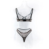 Toucheart 2-Piece Sexy Leopard Print Lingerie Set Bra Women Hollow Sexy Lingerie Thin Mesh Patchwork Print See-Through Sexy Set