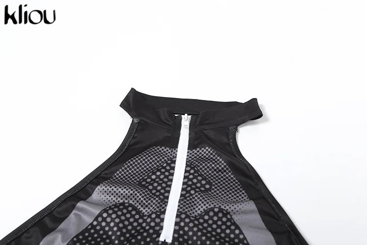 kliou Summer Women Mini Moto & Biker Milk Silk Bodysuit K24K45261 Girl Halter Backless Lace Up Tops Cool All-Match One Piece