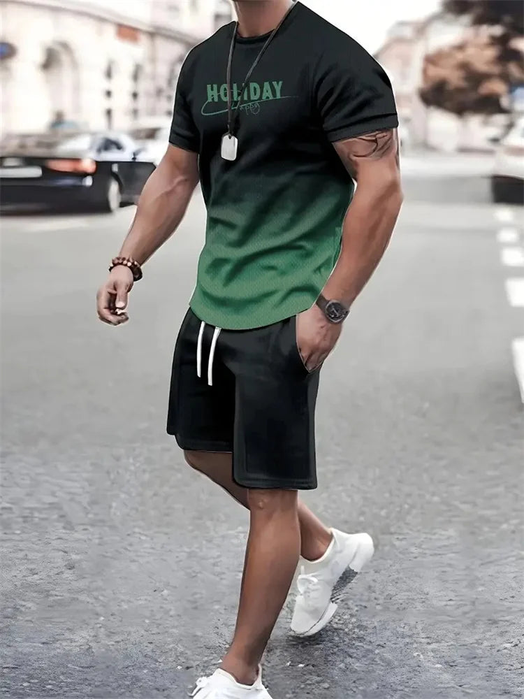 2024 New Summer Street Men's Suit Sportswear Men's Oversized Clothing 3D Print T-Shirt Shorts Men's Simple Clothing Fashion Suit