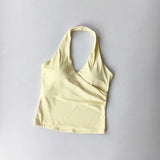 Women's Sexy V-Neck Fitness Bra Nude Sports Bra Hanging Neck Yoga Suit Vest Comfortable Breathable Gym Top for Active Wear